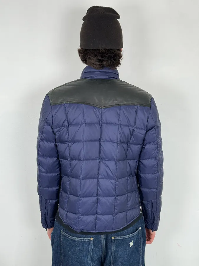 2010s Balmain Blue Leather Shoulder Patch Puffer Jacket - Image 3