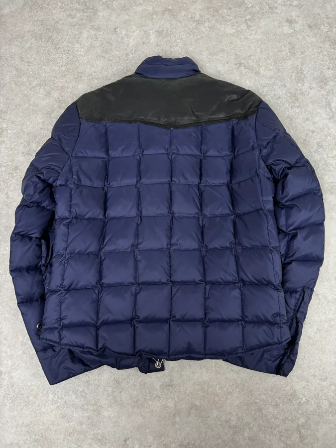 2010s Balmain Blue Leather Shoulder Patch Puffer Jacket - Image 4