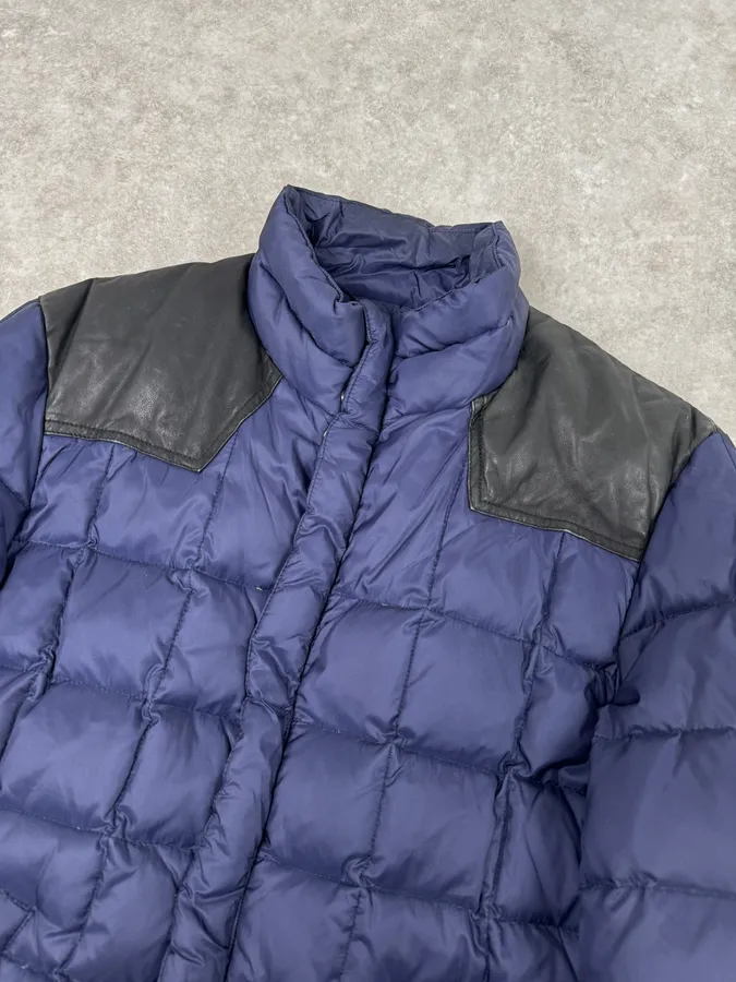 2010s Balmain Blue Leather Shoulder Patch Puffer Jacket - Image 5