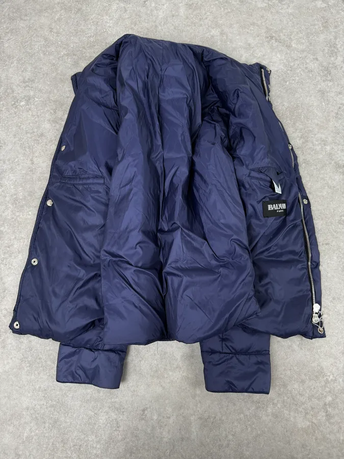 2010s Balmain Blue Leather Shoulder Patch Puffer Jacket - Image 7