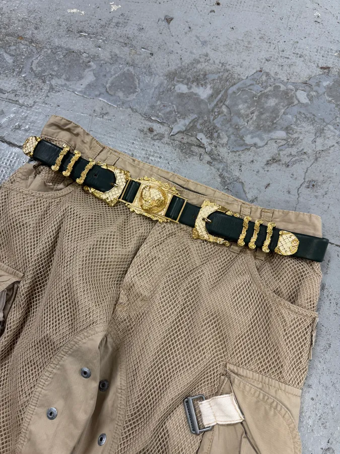 2010s Balmain Dark Green Leather Golden Eagle Buckle Belt - Image 2