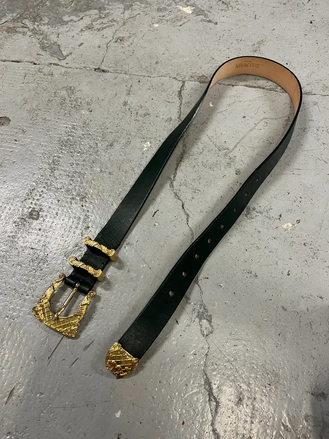2010s Balmain Golden Cowboy Green Leather Belt - Image 4