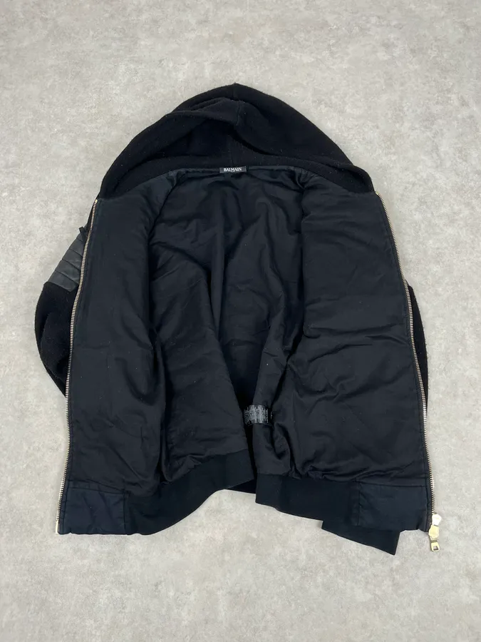 2010s Balmain Hooded Hybrid Patchwork Zip Jacket - Image 8