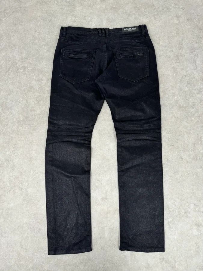 2010s Balmain Italian Black Padded Biker Slim Pants - Image 6