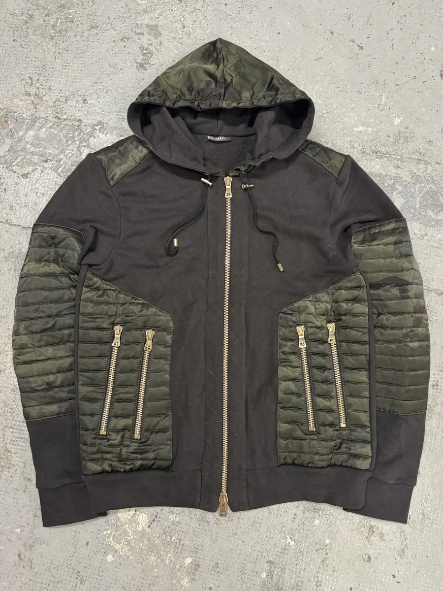 2010s Balmain Obscure Camo Padded Zip-up Hoodie