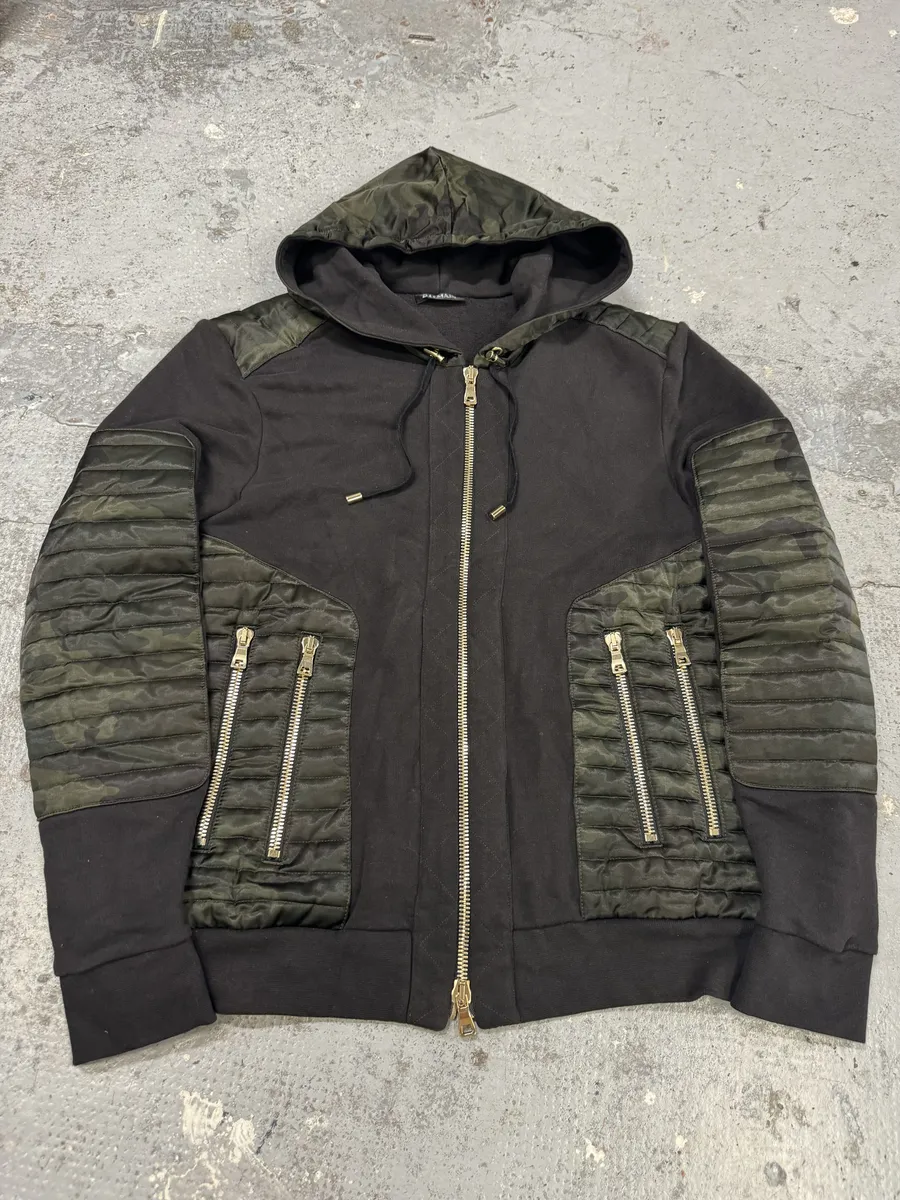 2010s Balmain Obscure Camo Padded Zip-up Hoodie - Image 4