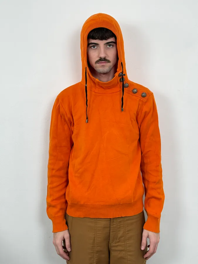 2010s Balmain Orange Buttoned Hooded Sweater - Image 2