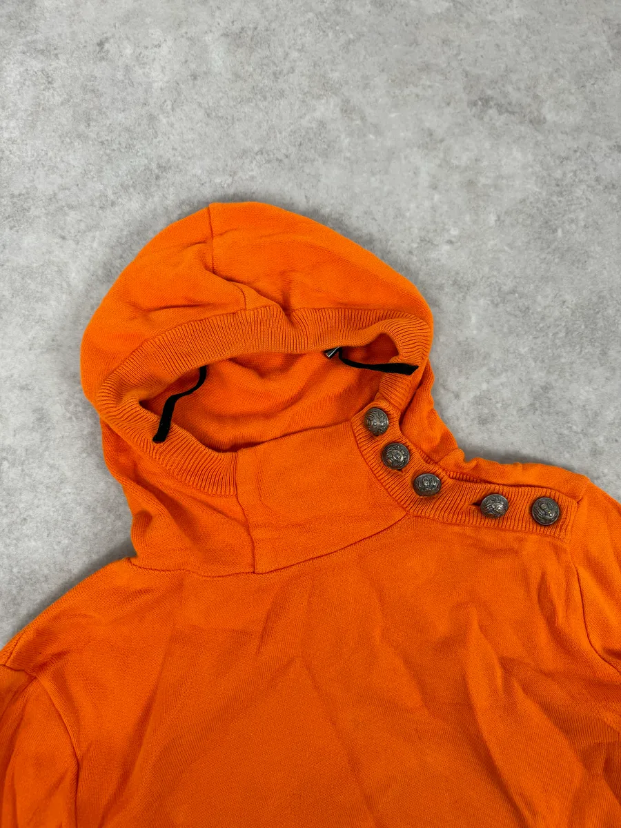 2010s Balmain Orange Buttoned Hooded Sweater - Image 5