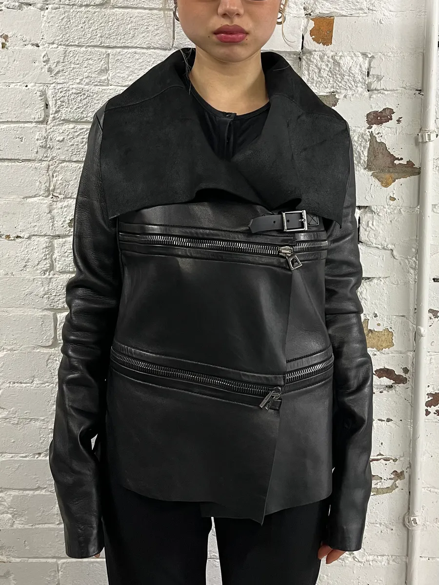 2010s Barbara Bui Horizontal Zips Black Leather Jacket - Image 2
