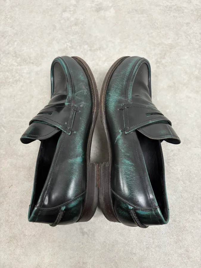2010s Bottega Veneta Black Green Leather Loafers - Image 4