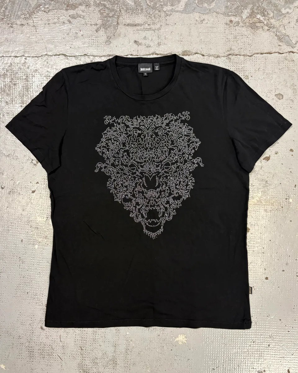 2010s Cavalli Black Abstract Embellished T Shirt