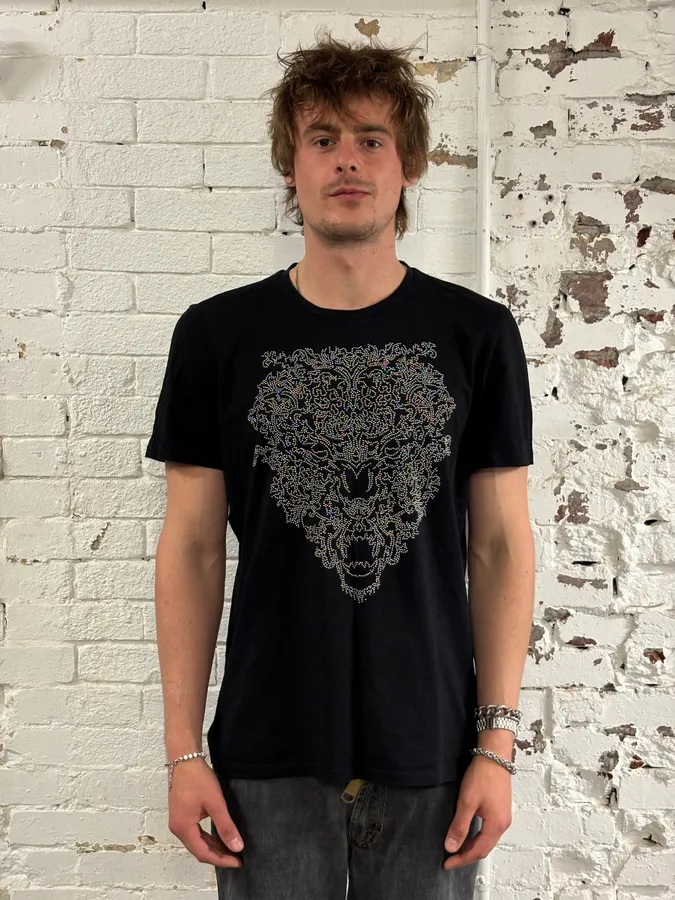 2010s Cavalli Black Abstract Embellished T Shirt - Image 2