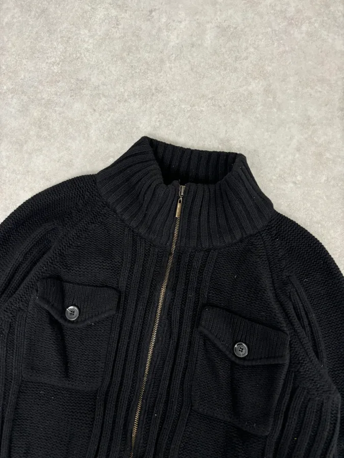 2010s Cavalli Black Wool Multi-Pocket Cargo Zip-up Sweater - Image 4