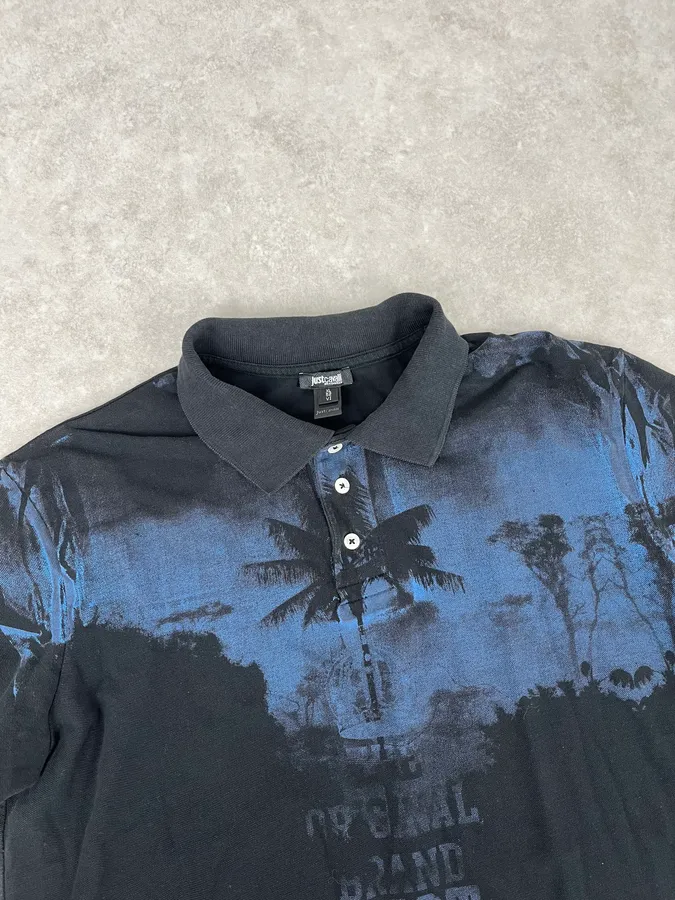 2010s Cavalli Blue & Black Palm Trees Beach Polo - Image 4
