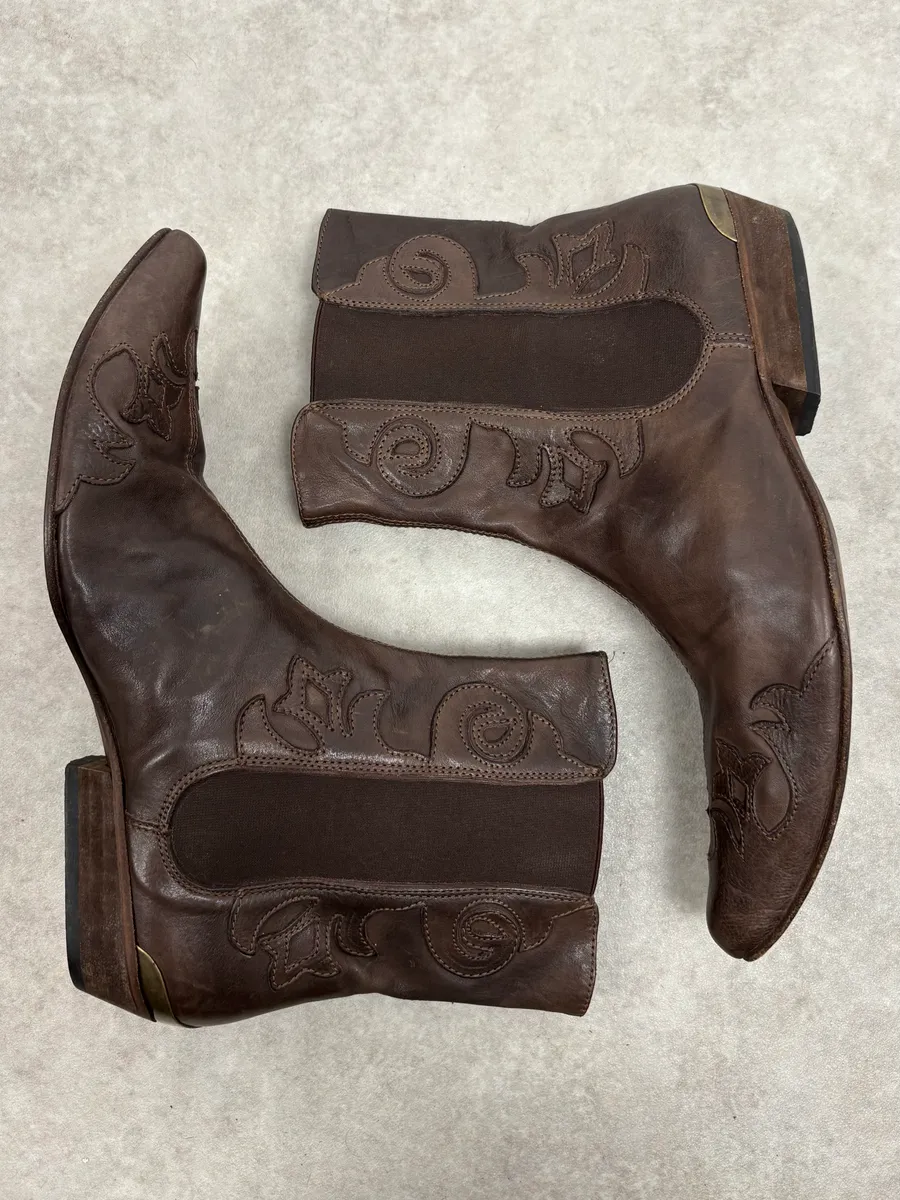 2010s Cavalli Brown Western Royal Leather Boots - Image 4