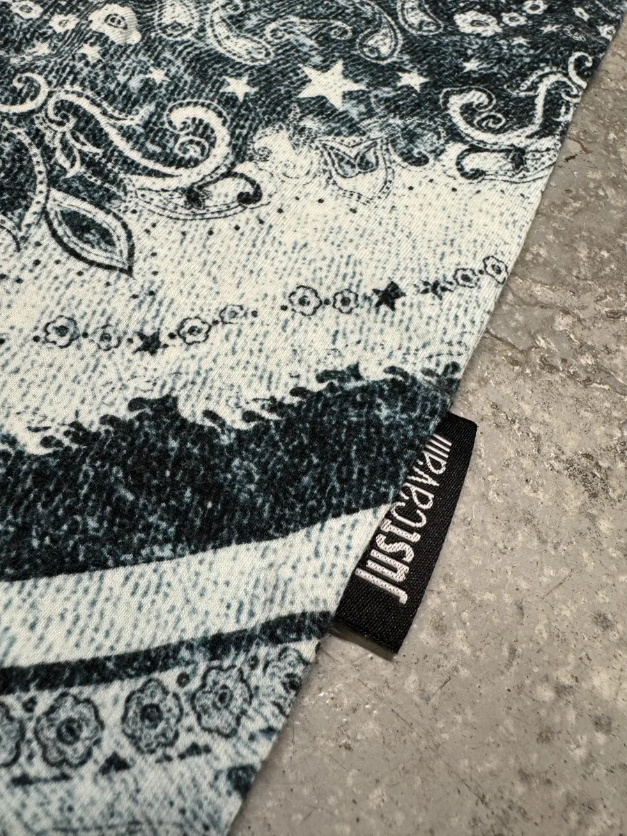 2010s Cavalli Ornament Blue Presley Print T-Shirt - Image 4
