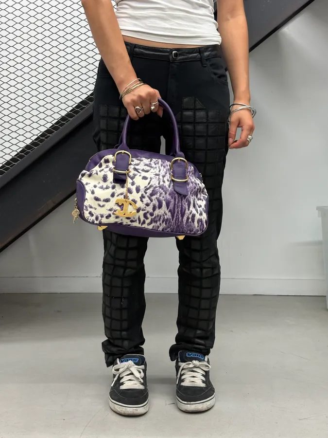 2010s Cavalli Purple Leopard Print Handle Bag - Image 2