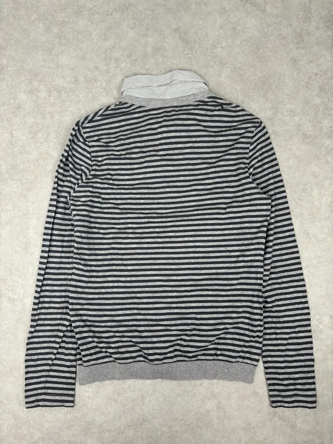 2010s Cavalli Trompe L’oeil Grey Black Striped 2 in 1 Shirt Sweater - Image 5