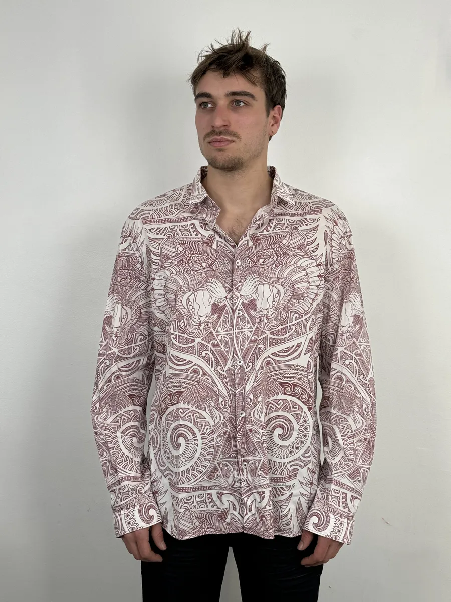 2010s Cavalli White & Red Abstract Presley Shirt - Image 4