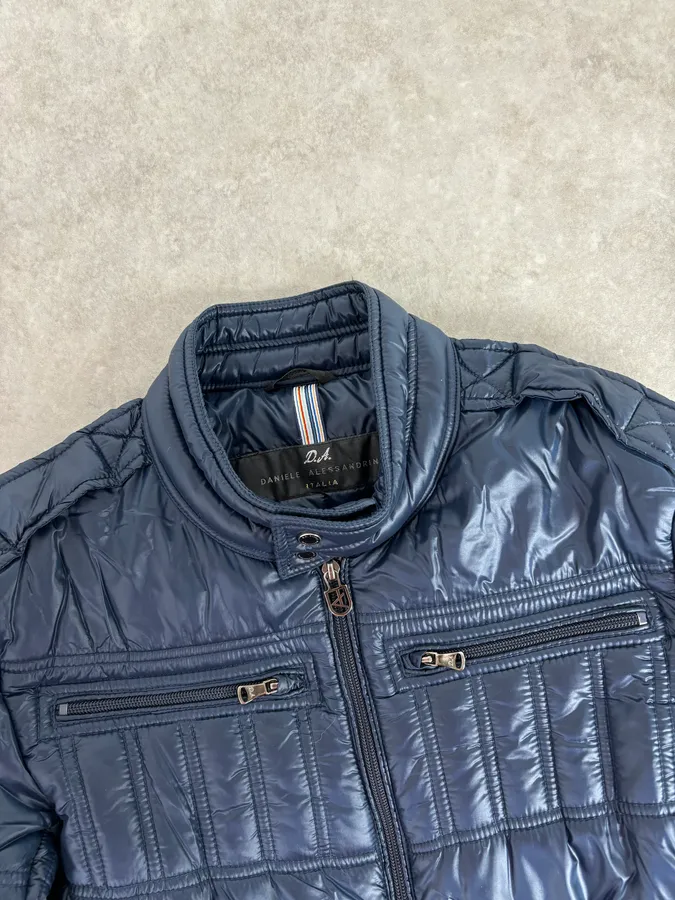 2010s Daniele Alessandrini Navy Puffer Bomber Nylon Quilted Jacket - Image 5