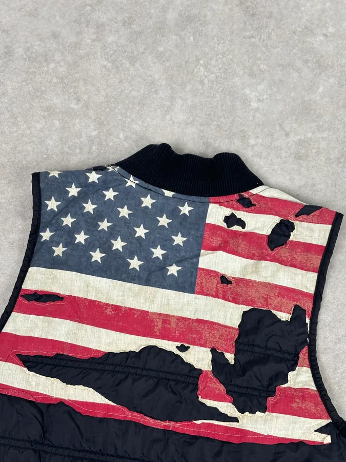 2010s Denim & Supply Ralph Lauren Black Nylon Quilted USA Flag Bomber Vest - Image 6