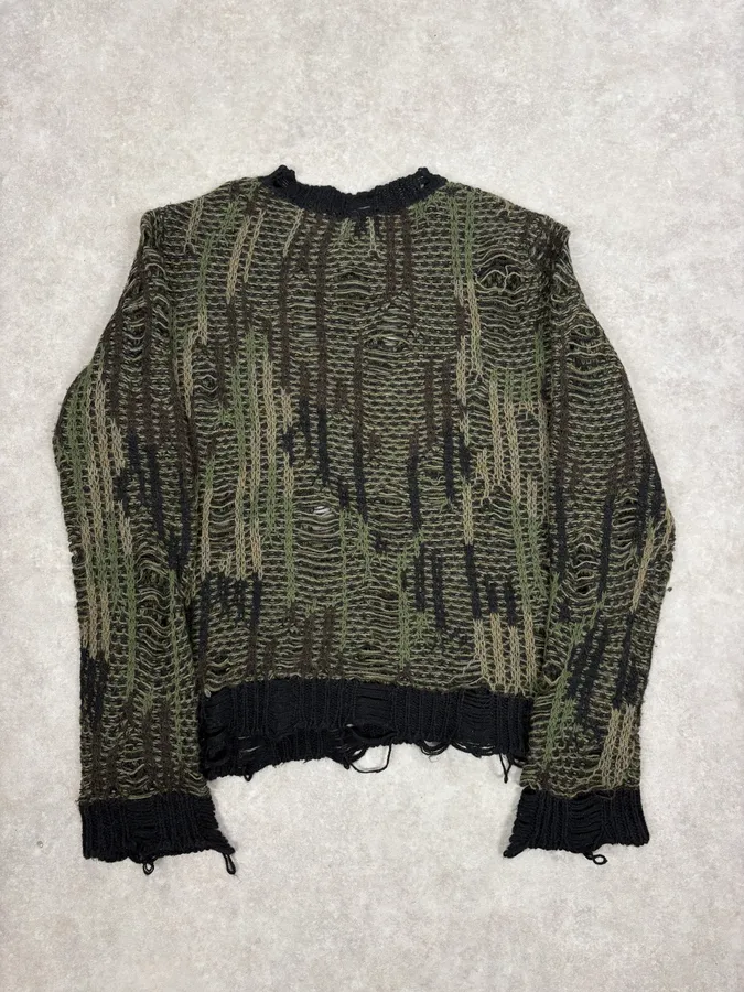 2010s Diesel Camo Green & Black Experimental Destroyed Sweater - Image 6