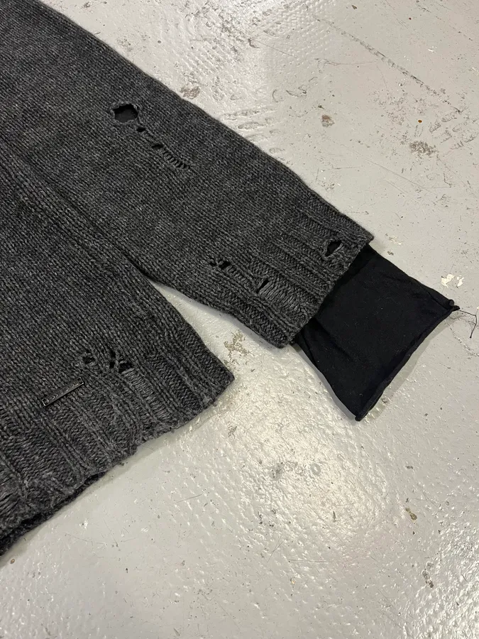 2010s Diesel Dark Grey Destroyed Wool Sweater - Image 6