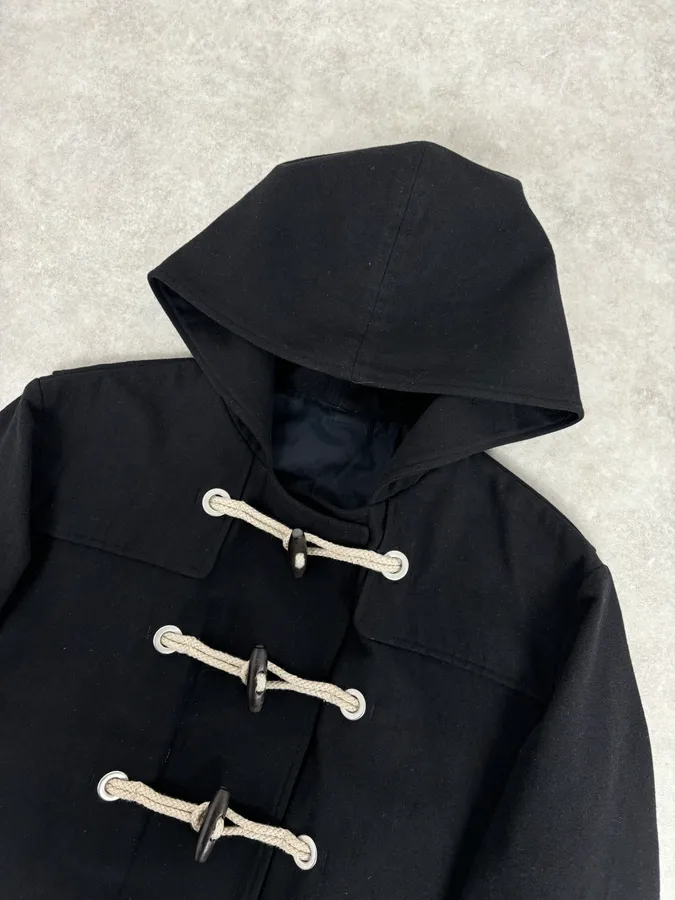 2010s Dior Homme Black Wool Toggle Duffle Coat by Kris Van Assche - Image 4