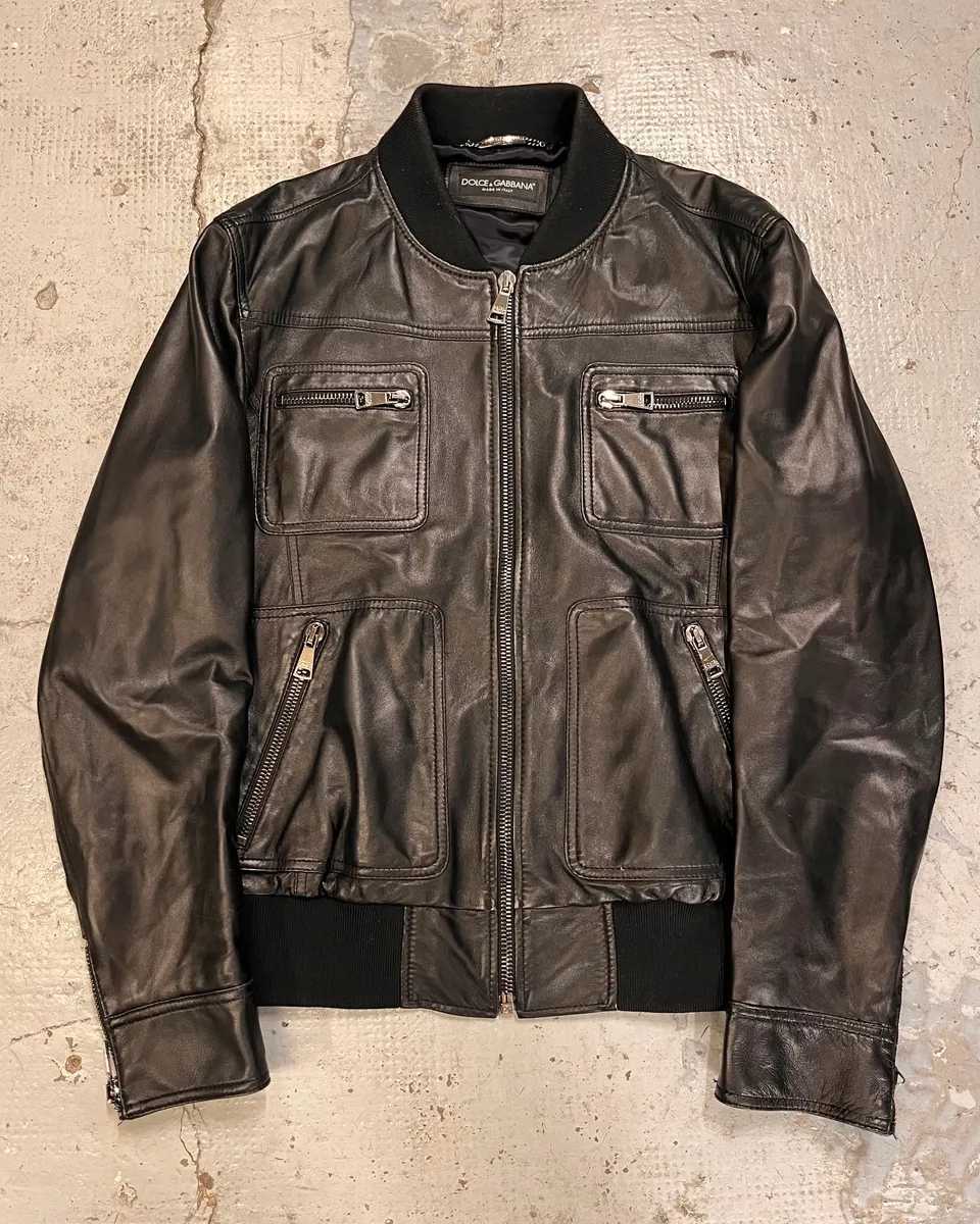 2010s Dolce & Gabbana Black Alpha Bomber Leather Jacket - Image 4