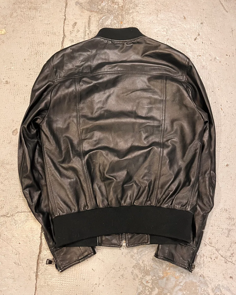 2010s Dolce & Gabbana Black Alpha Bomber Leather Jacket - Image 7
