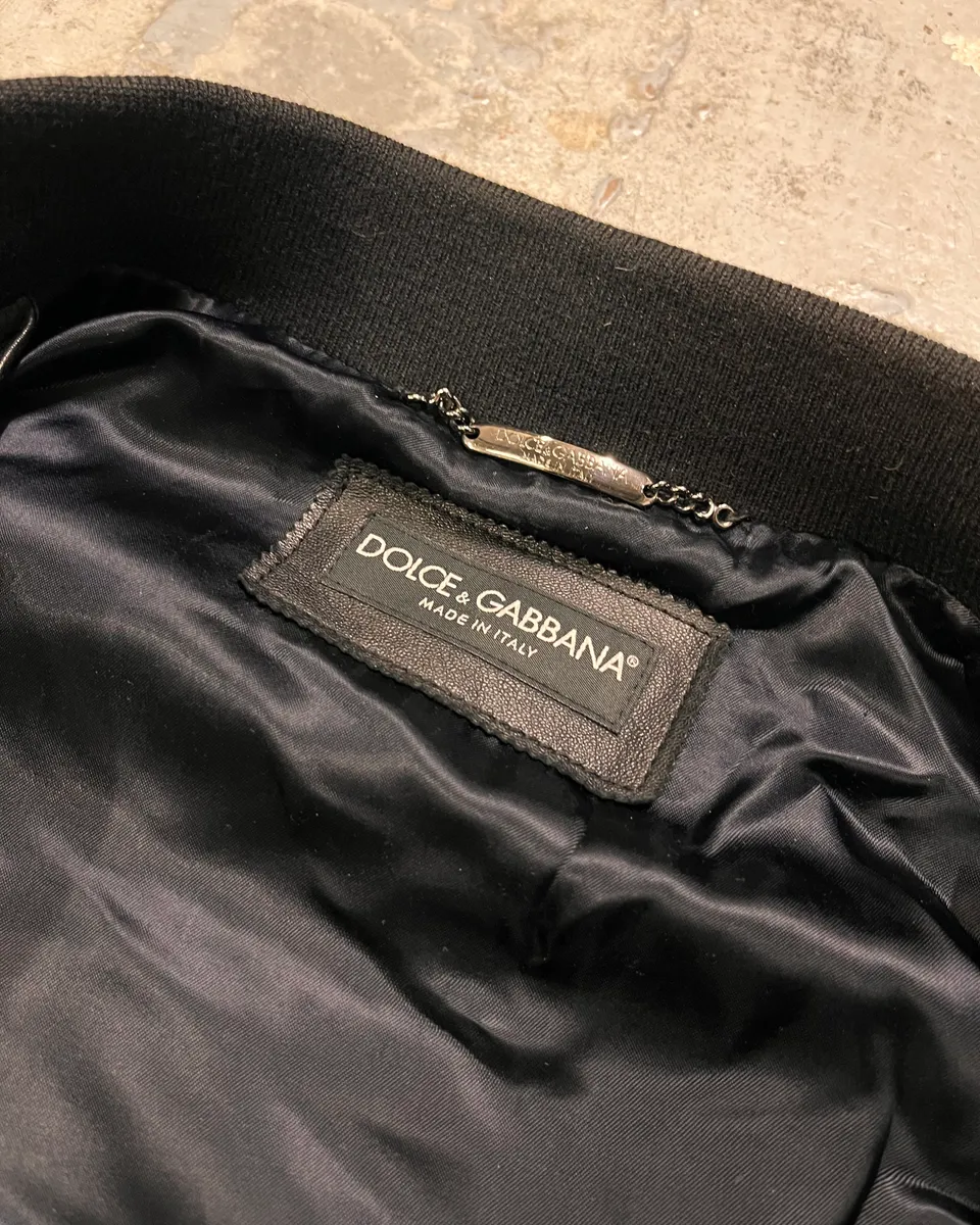 2010s Dolce & Gabbana Black Alpha Bomber Leather Jacket - Image 9