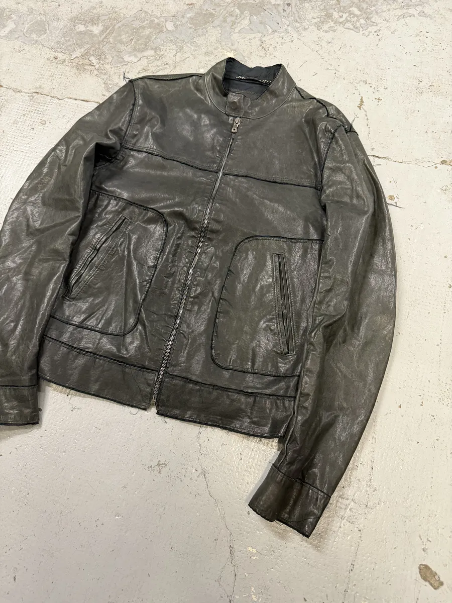 2010s Dolce & Gabbana Black Eroded Biker Leather Jacket - Image 3