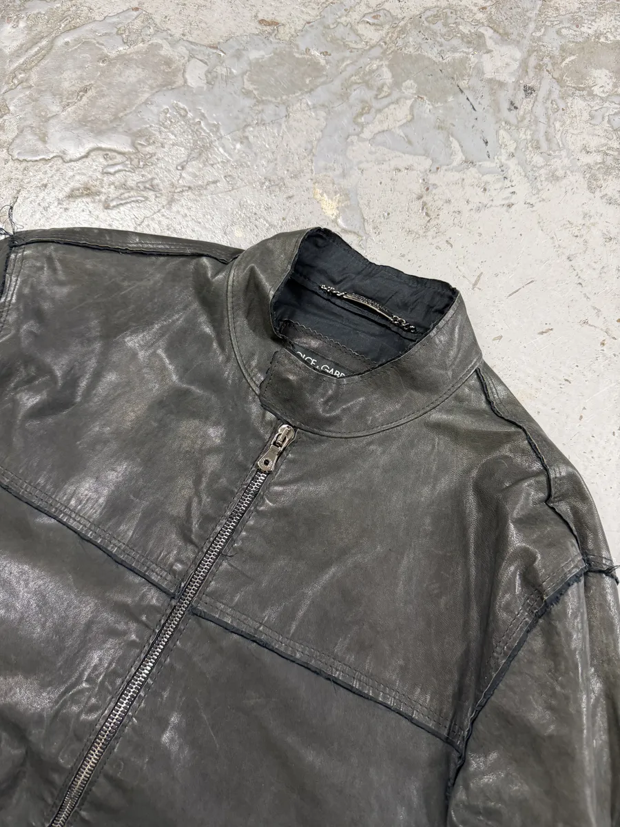 2010s Dolce & Gabbana Black Eroded Biker Leather Jacket - Image 5