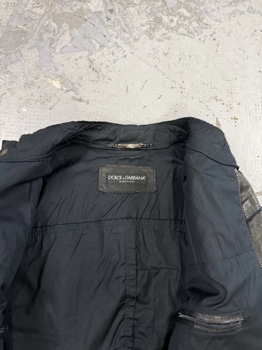 2010s Dolce & Gabbana Black Eroded Biker Leather Jacket - Image 8