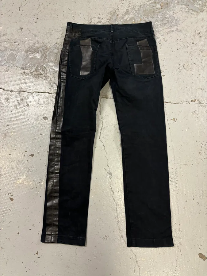 2010s Dolce & Gabbana Black Glossy Leather Trim Slim Jeans - Image 6