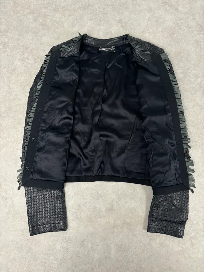 2010s Dolce & Gabbana Black Leather Perfored Jacket - Image 7