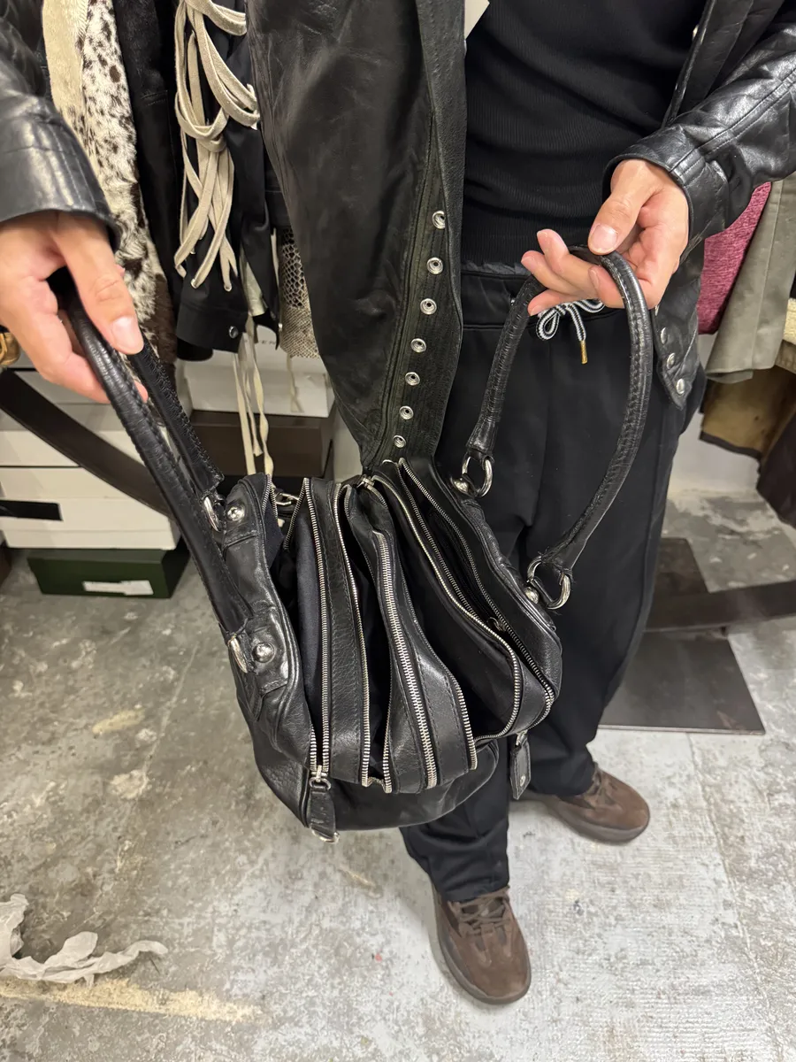 2010s Dolce & Gabbana Black Lily Multi Zips Leather Bag - Image 4