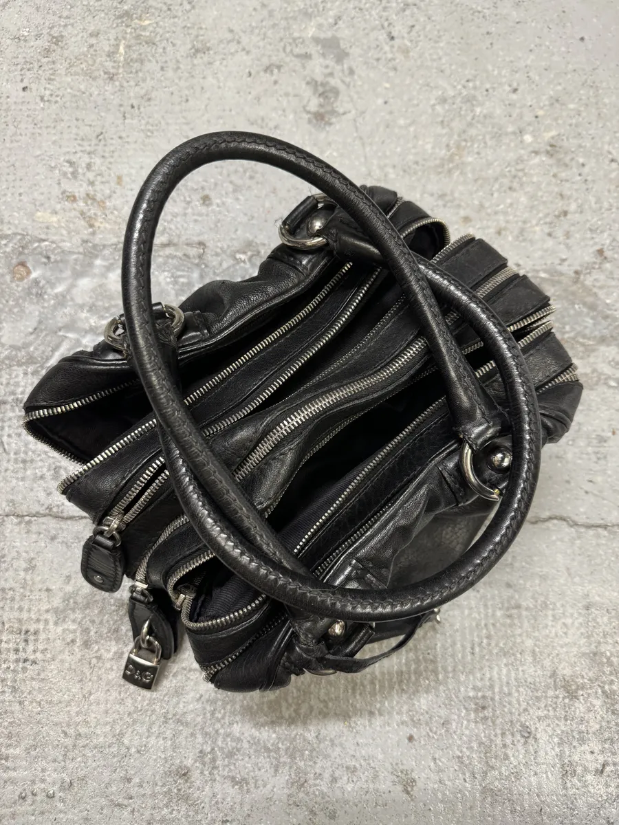 2010s Dolce & Gabbana Black Lily Multi Zips Leather Bag - Image 5