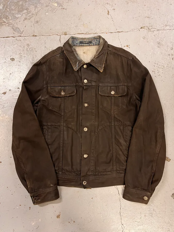 2010s Dolce & Gabbana Black Waxed Effect Denim Jacket