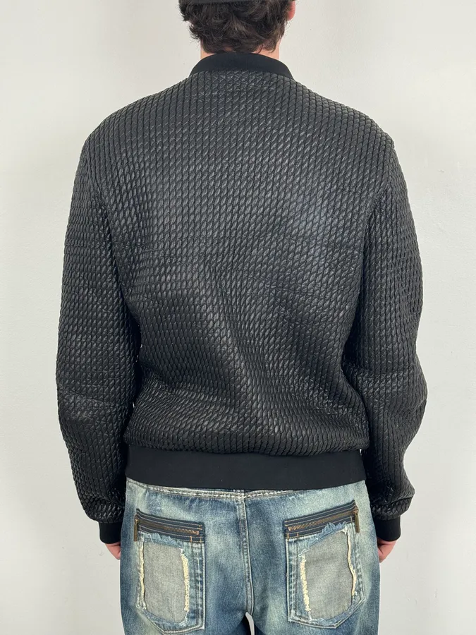 2010s Dolce & Gabbana Black Woven Leather Bomber Jacket - Image 3