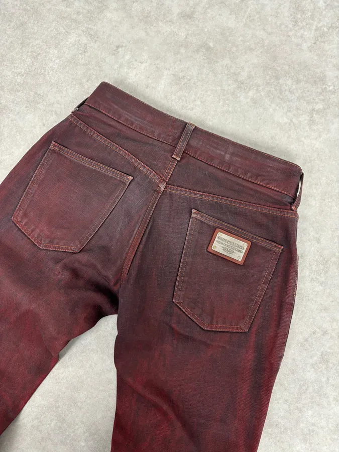 2010s Dolce & Gabbana Bordeaux Red Avant-Garde Slim Denim Jeans - Image 7
