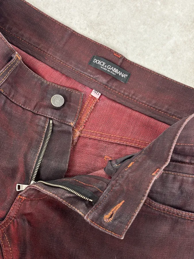 2010s Dolce & Gabbana Bordeaux Red Avant-Garde Slim Denim Jeans - Image 9