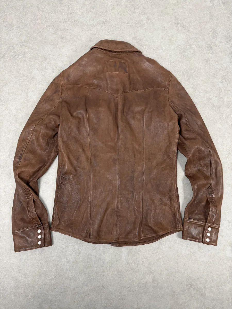 2010s Dolce & Gabbana Brown Leather Western Shirt - Image 9