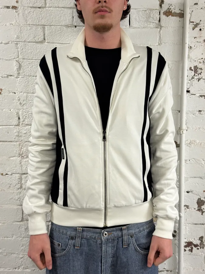 2010s Dolce & Gabbana Cream & Black Striped Blend Track Zip-up Sweater - Image 2