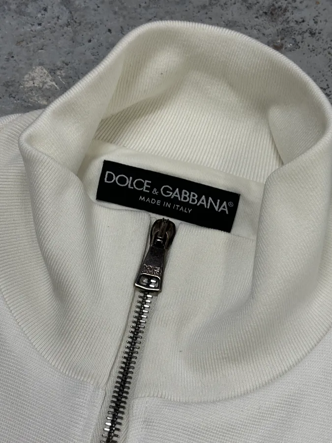 2010s Dolce & Gabbana Cream & Black Striped Blend Track Zip-up Sweater - Image 8
