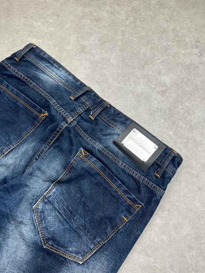 2010s Dolce & Gabbana Flag Holes USA Navy Denim Distressed Jeans - Image 9