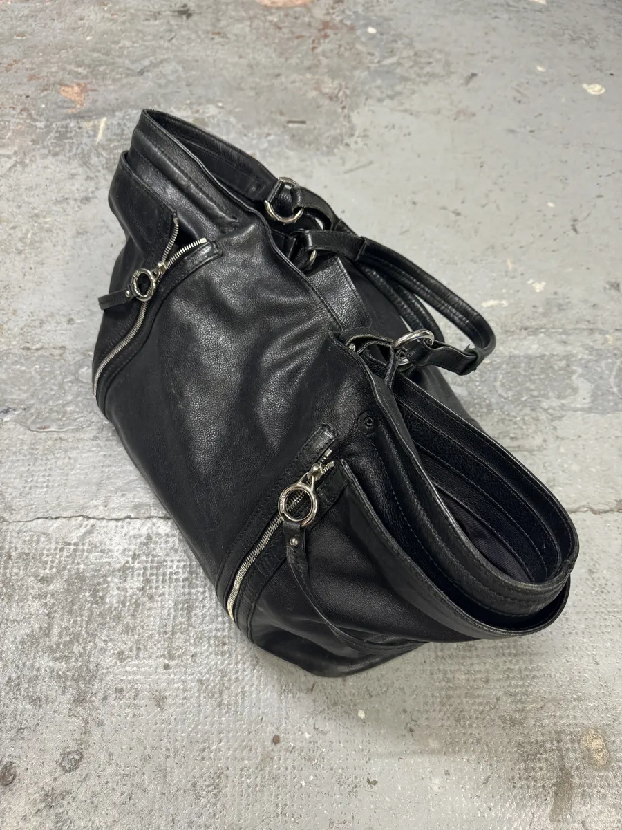 2010s Dolce & Gabbana Gaia Black Multi Zips Handle Leather Bag - Image 7