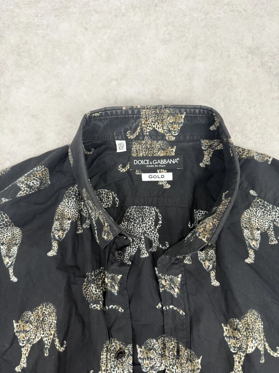 2010s Dolce & Gabbana Gold Mafia Leopard Black Shirt - Image 9