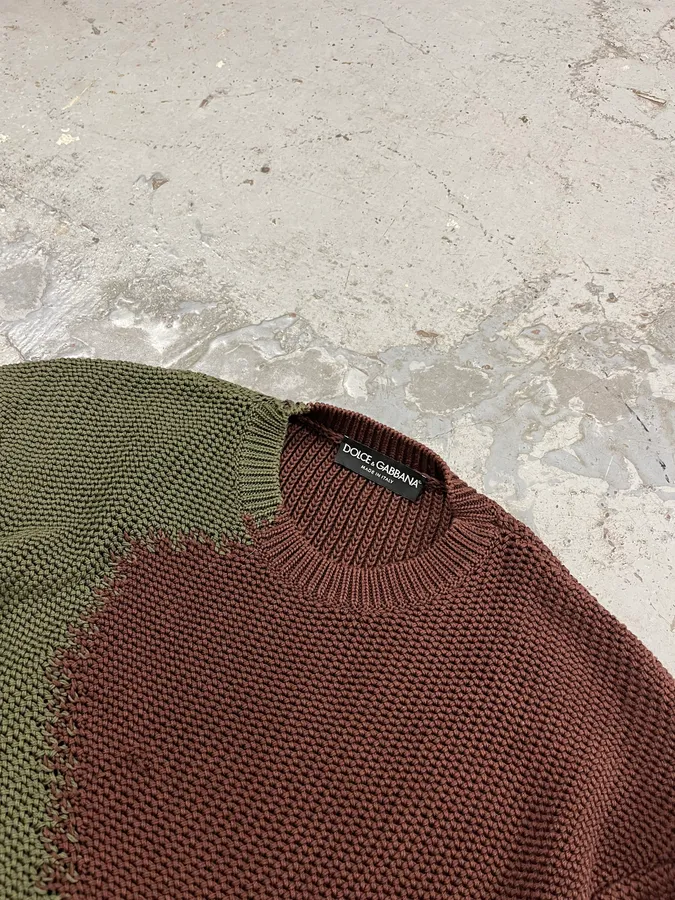 2010s Dolce & Gabbana Green & Brown Abstract Knit Sweater - Image 5