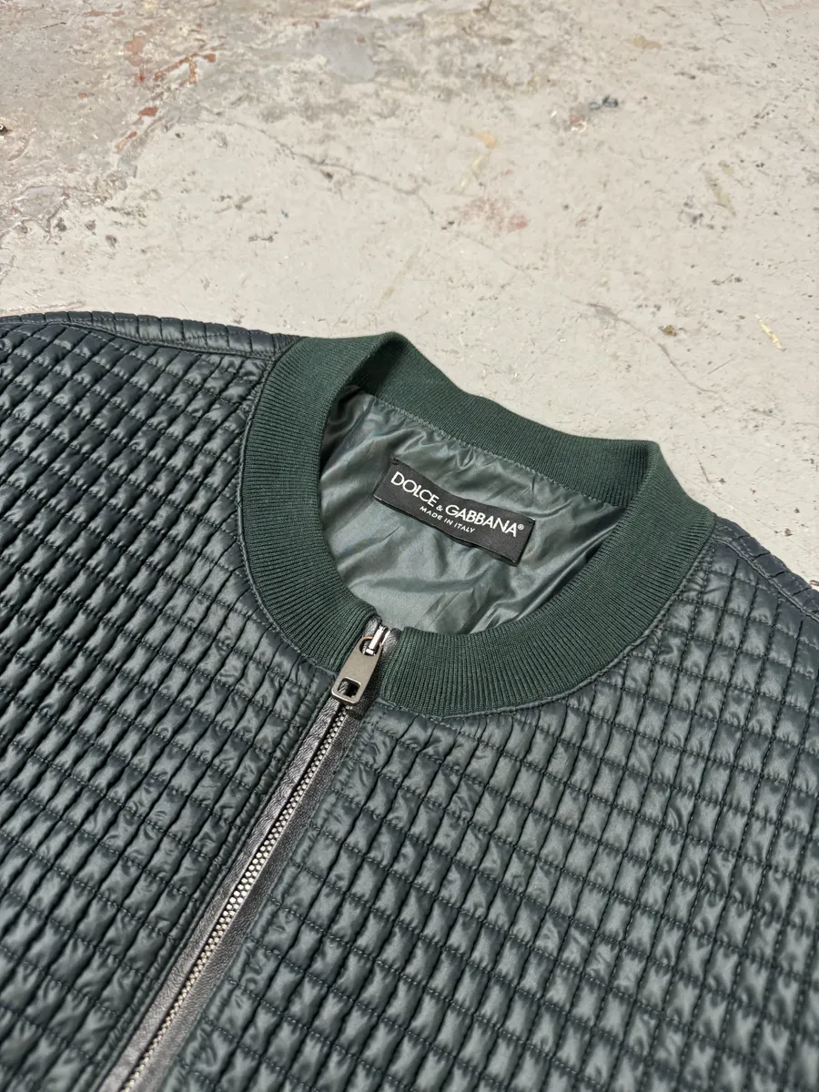 2010s Dolce & Gabbana Green Quilted Full Zip Bomber Jacket - Image 6